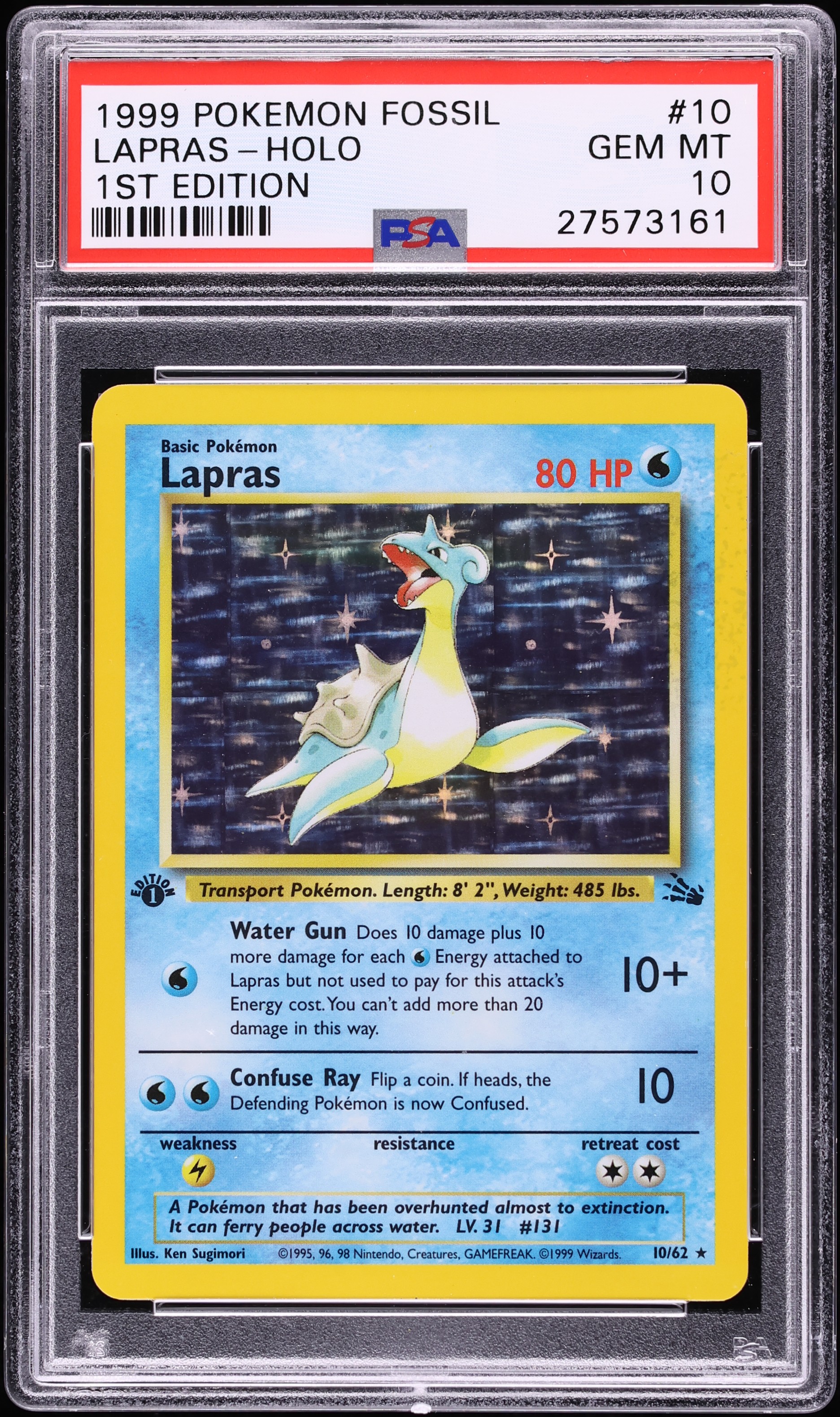 1999 Pokemon Fossil 1st Edition Holo Lapras #10 PSA 10 GEM MINT on