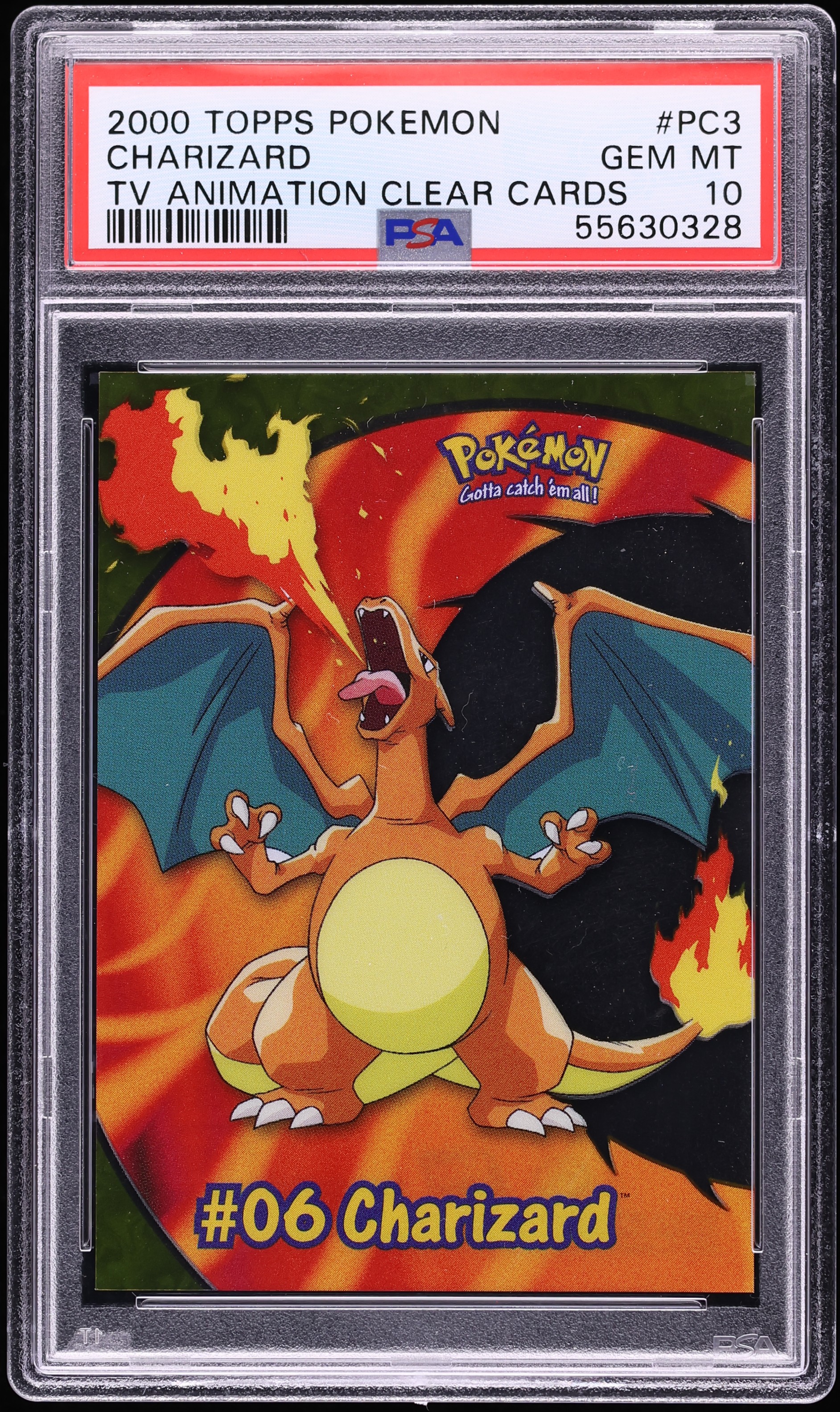 2000 Pokemon Topps TV Animation Clear Card Charizard #PC3 PSA 10