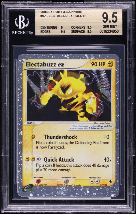 2003 Pokemon EX Ruby & Sapphire Holo Electabuzz ex #97 BGS 9.5 GEM MINT ...