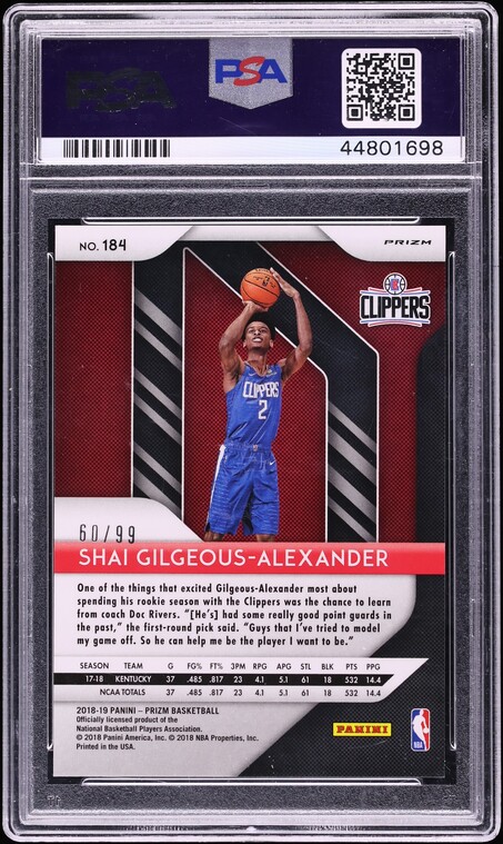 2018 Panini Prizm Blue Ice Shai Gilgeous-Alexander ROOKIE /99 #184 PSA 10 GEM MINT