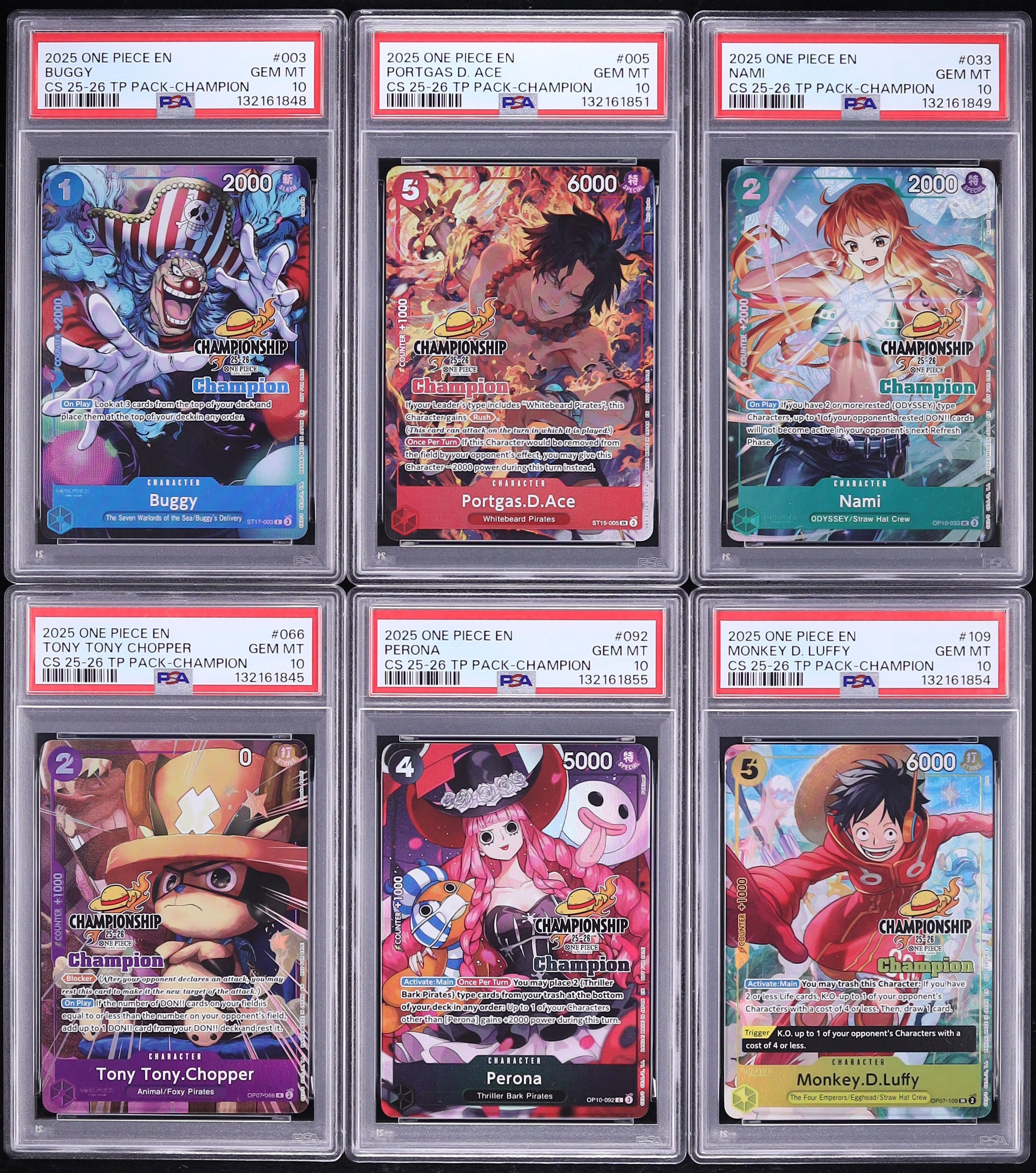 Lot(6) 2025 One Piece Championship 25-26 Top Player Buggy Ace Nami