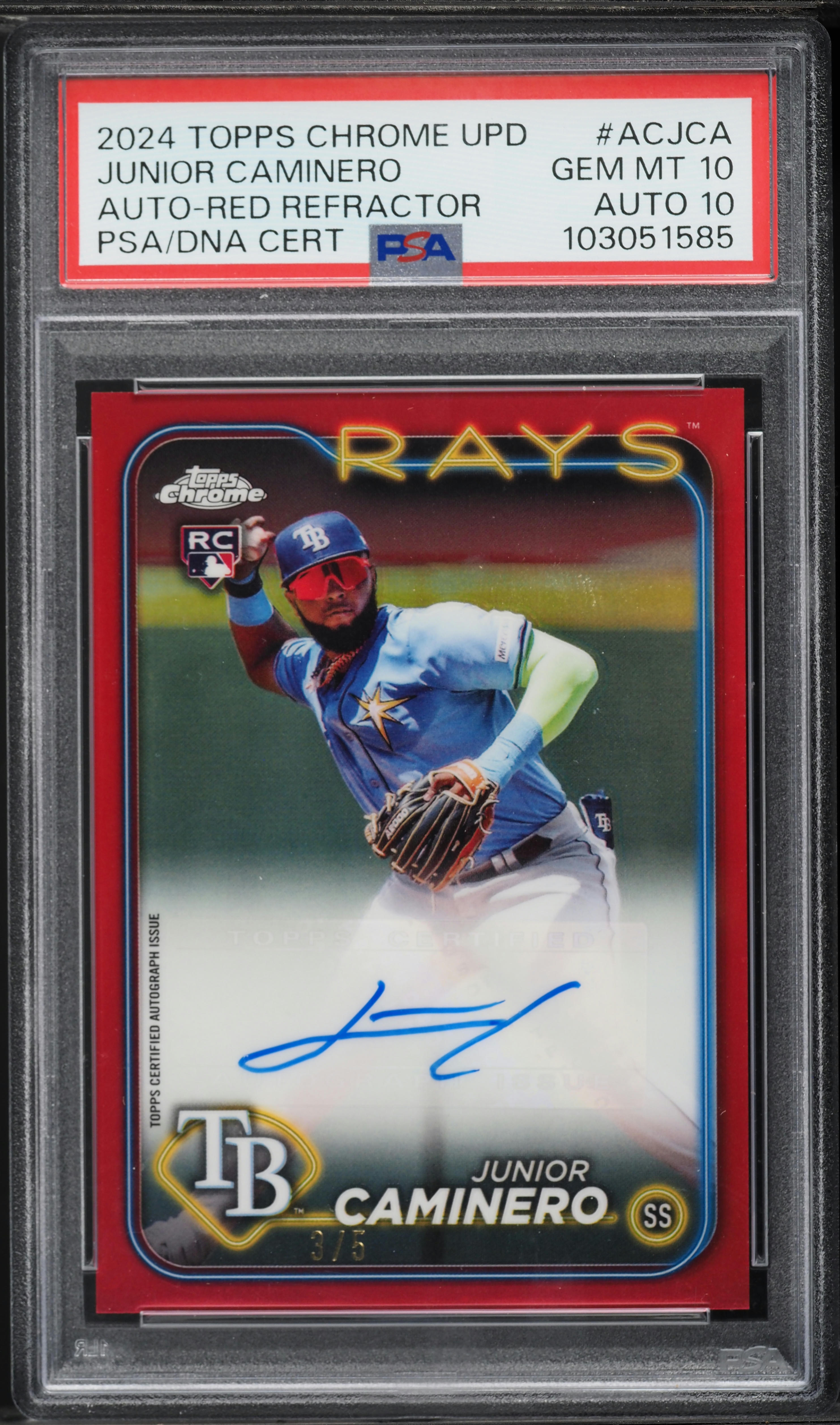 2024 Topps Chrome Update Red Refractor Junior Caminero ROOKIE AUTO 