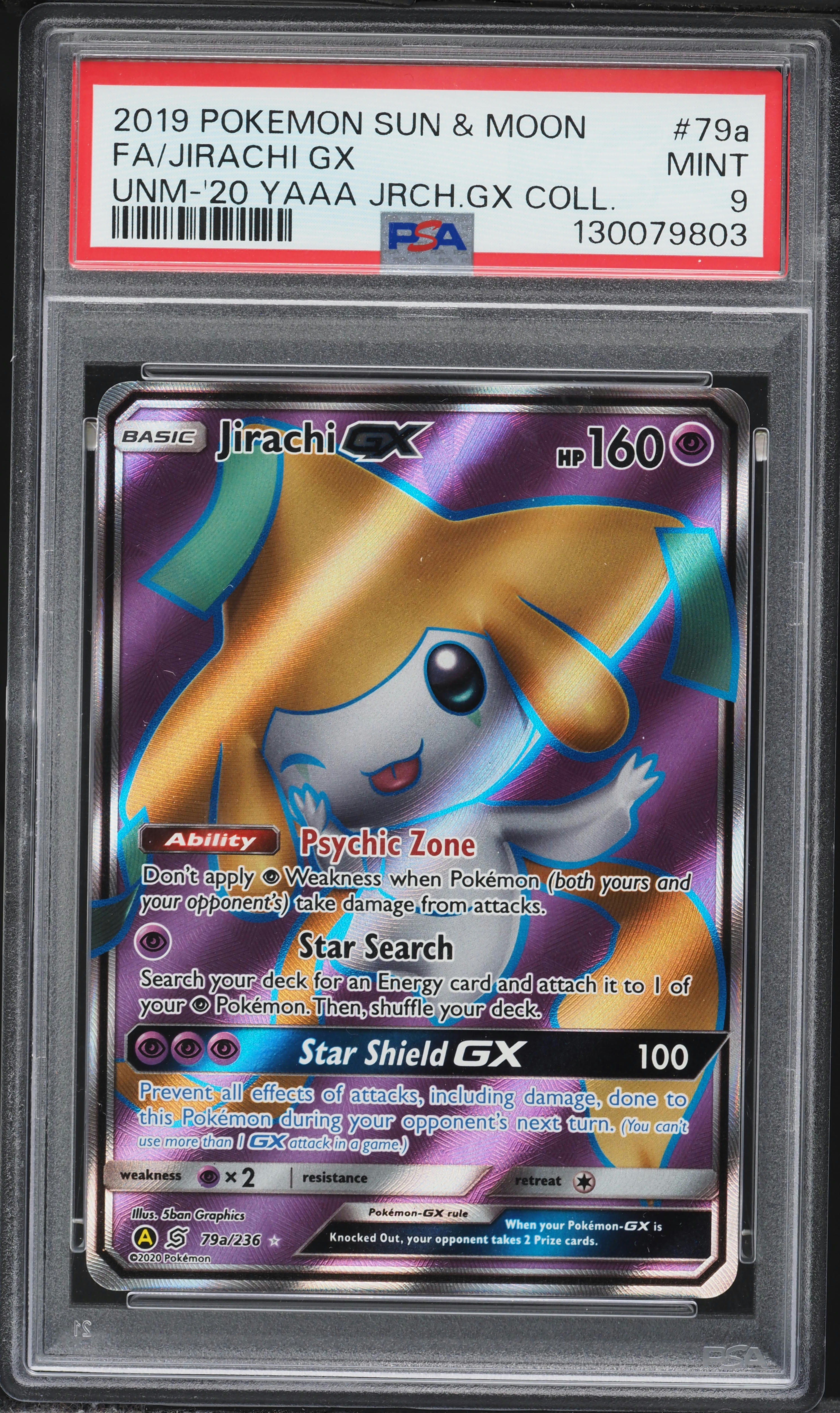 2019 Pokemon Sun & Moon Unified Minds Full Art Jirachi GX #79a PSA