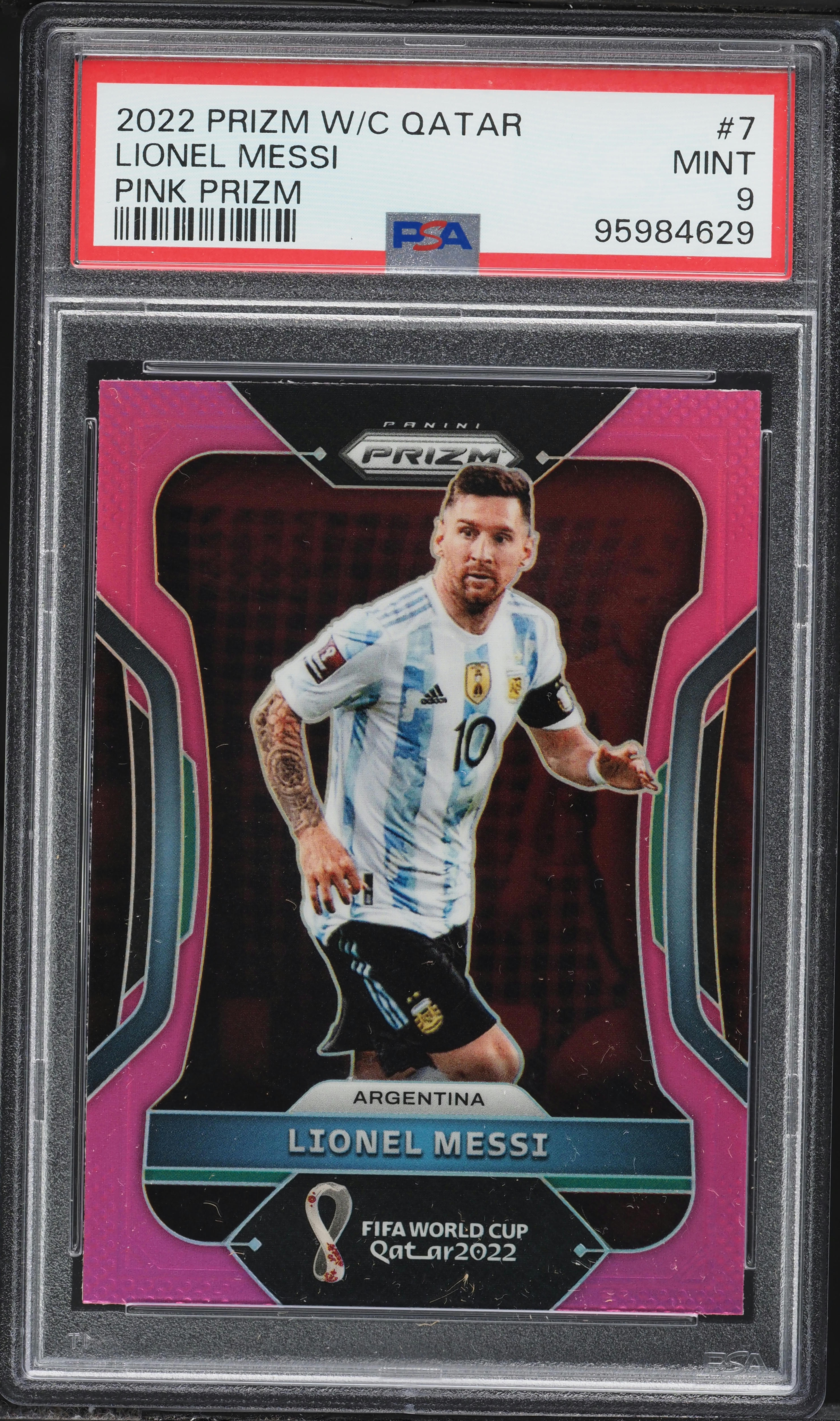 2022 Panini Prizm World Cup Qatar Pink Lionel Messi #7 PSA 9 MINT