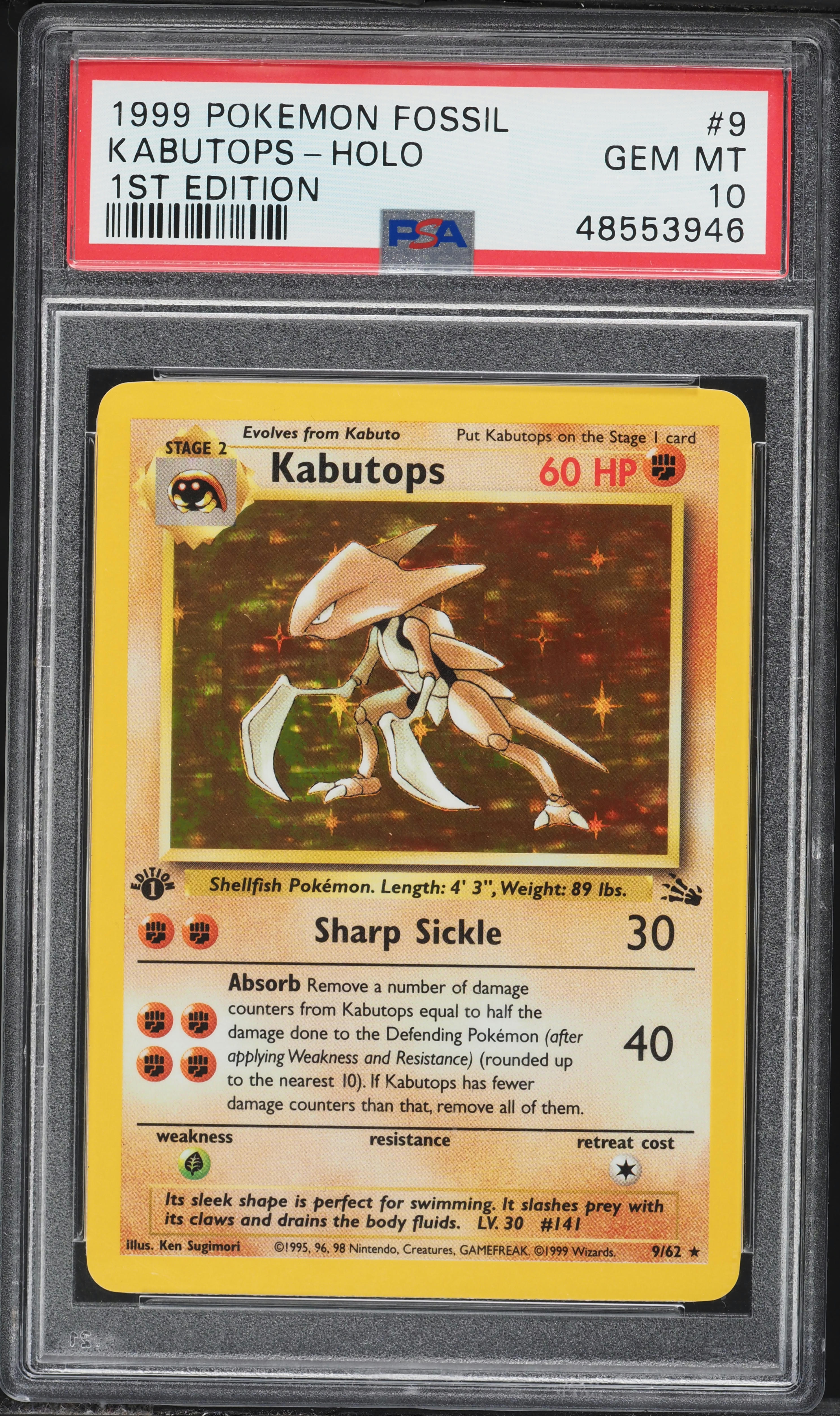 1999 Pokemon Fossil 1st Edition Holo Kabutops #9 PSA 10 GEM MINT