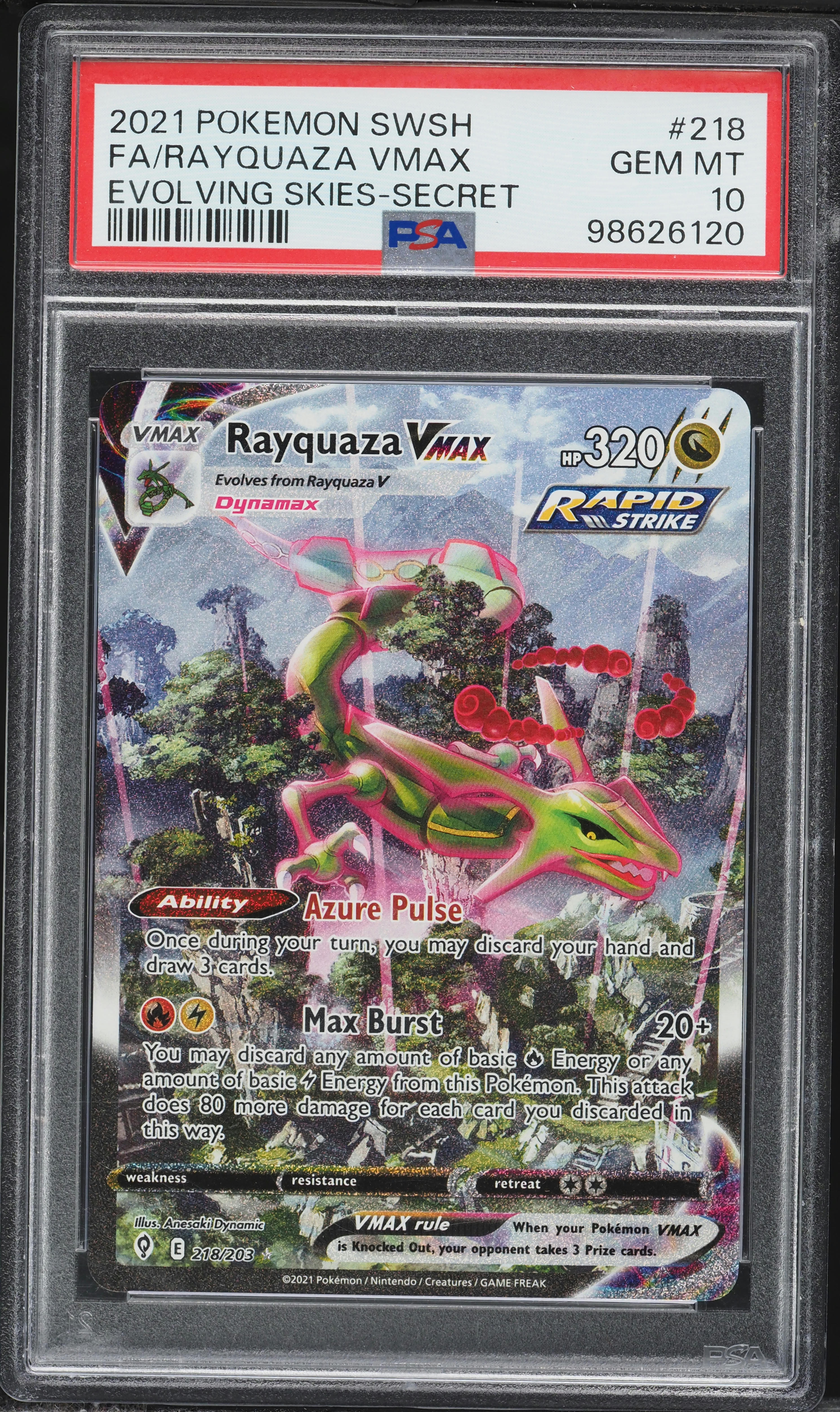 2021 Pokemon Sword & Shield Evolving Skies Alt Art Rayquaza VMAX #218 PSA 10 GEM MINT on Fanatics Collect 2021 Pokemon Sword & Shield Evolving Skies Alt Art Rayquaza VMAX #218 PSA 10 GEM MINT on Fanatics Collect