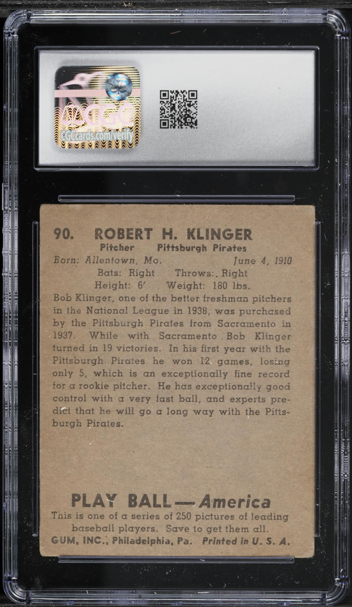 1939 Play Ball Bob Klinger #90 CGC 3.5 VG+