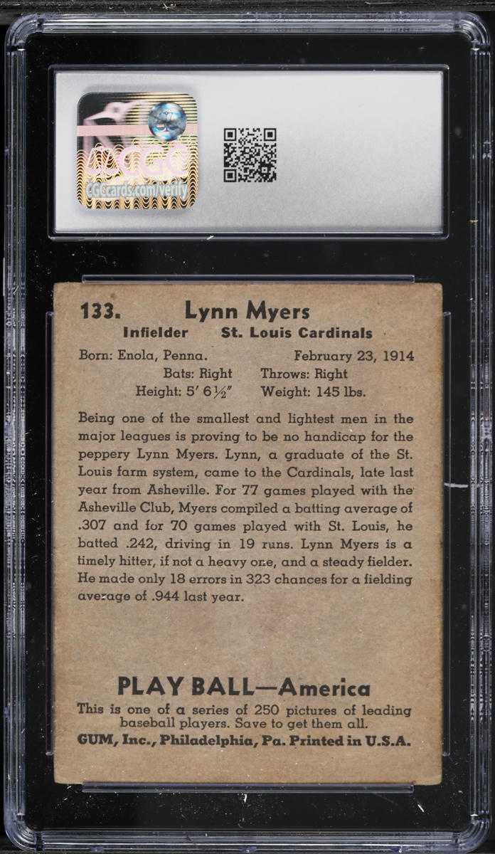 1939 Play Ball Lynn Myers #133 CGC 4.5 VGEX+