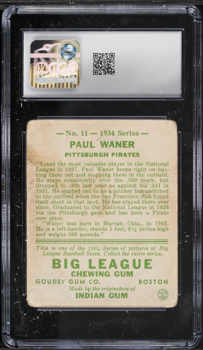 1934 Goudey Paul Waner #11 CGC 2 GD