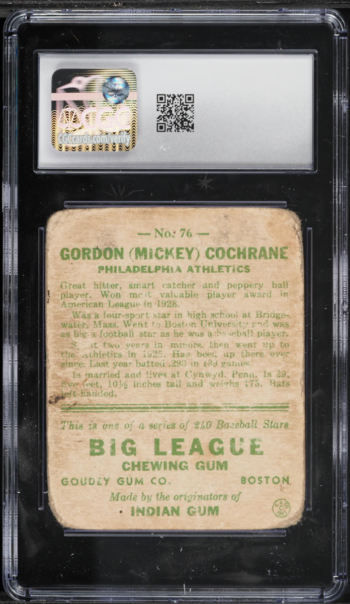 1933 Goudey Mickey Cochrane #76 CGC 1 PR