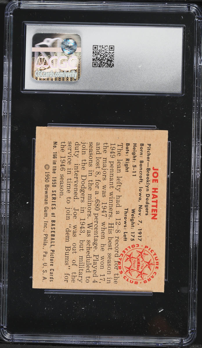 1950 Bowman Joe Hatten #166 CGC 6 EXMT