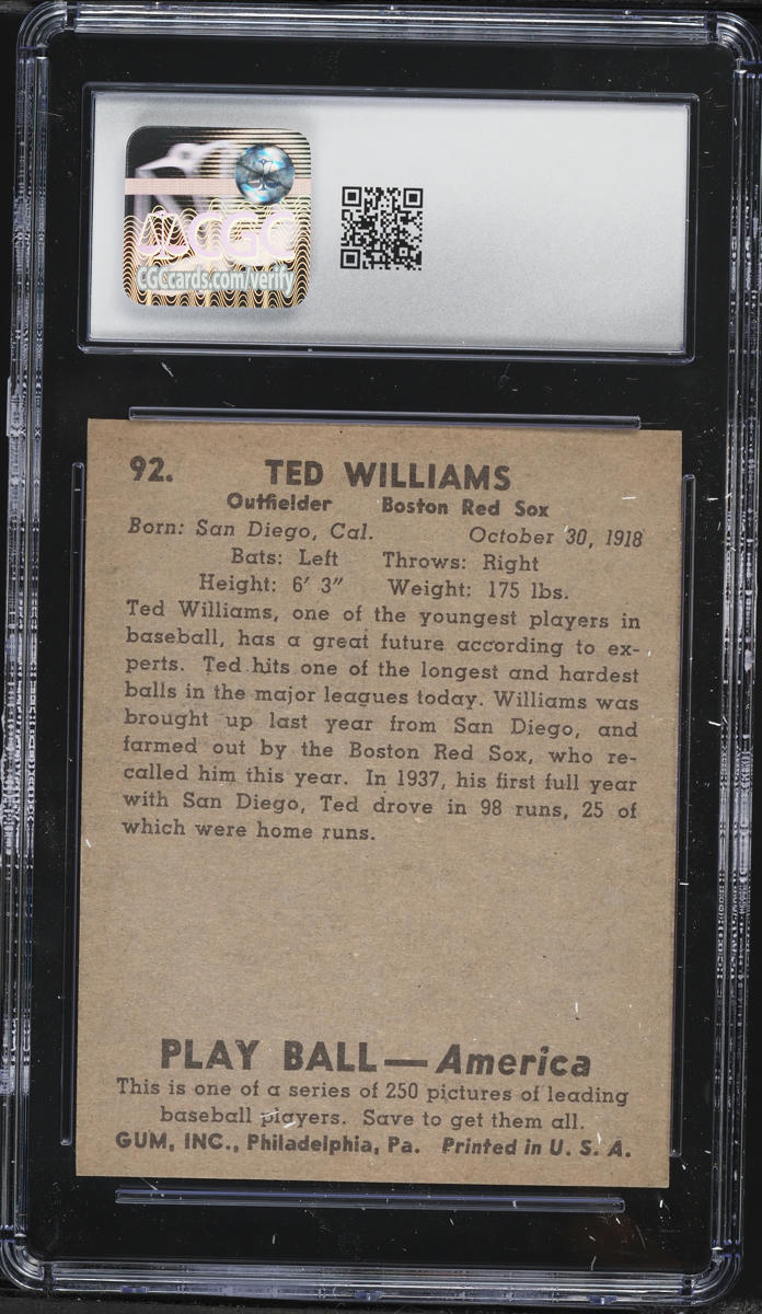 1939 Play Ball Ted Williams ROOKIE #92 CGC 4.5 VGEX+