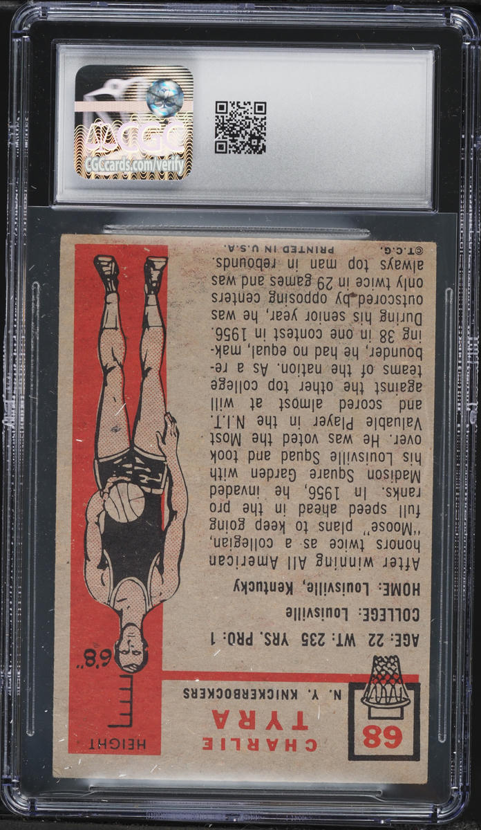 1957 Topps Basketball Charlie Tyra ROOKIE #68 CGC 3 VG
