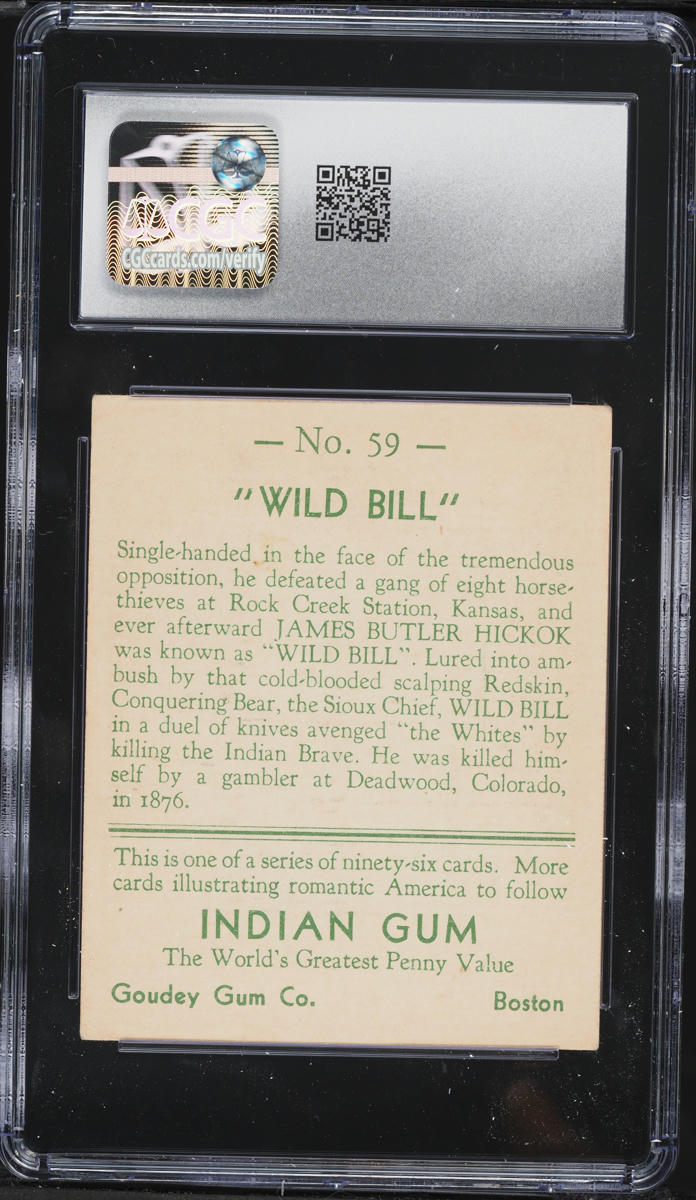 1933 Goudey Indian Gum Series of 96 Wild Bill #59 CGC 5 EX