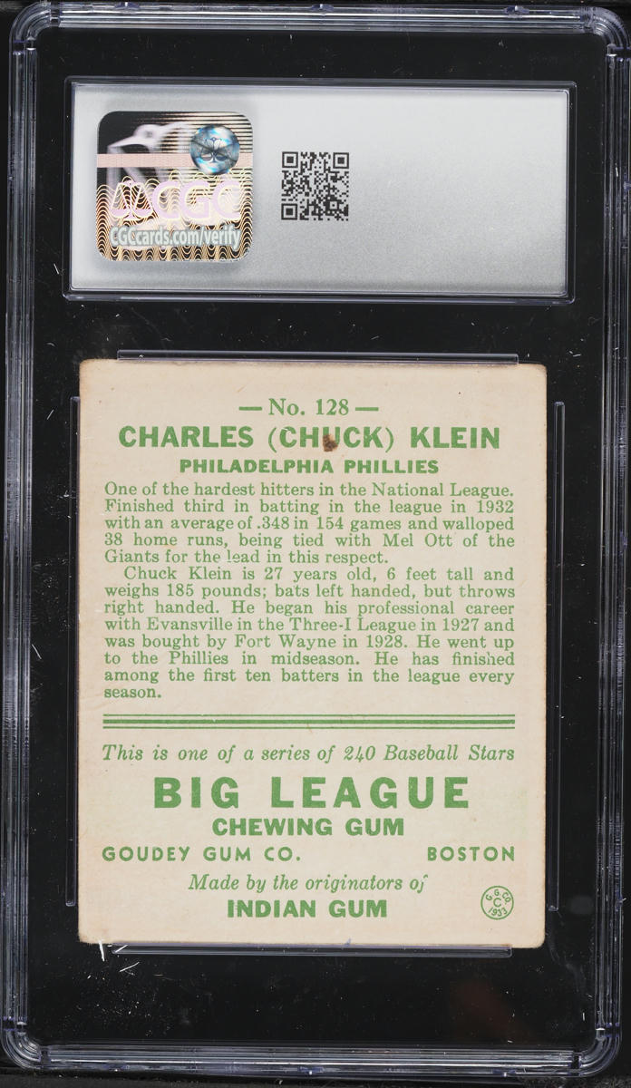 1933 Goudey Chuck Klein #128 CGC 1.5 FR