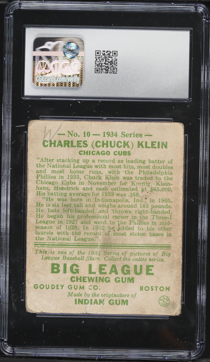 1934 Goudey Chuck Klein #10 CGC 1.5 FR