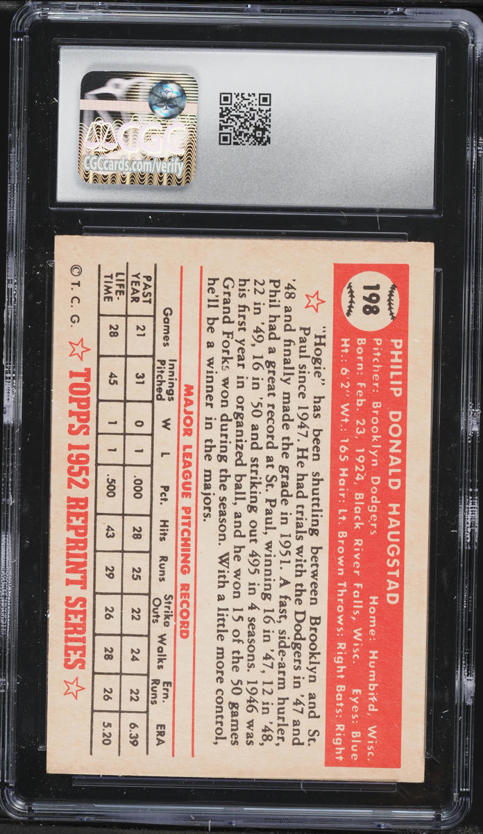 1983 Topps '52 Reprint Series Phil Haugstad #198 CGC 6 EXMT