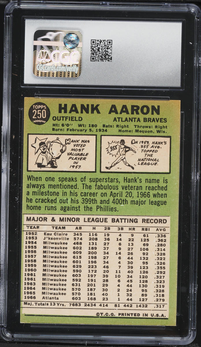 1967 Topps Hank Aaron #250 CGC 7 NRMT