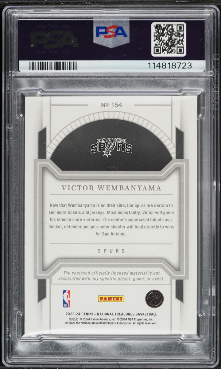 2023 National Treasures Orange Victor Wembanyama ROOKIE PATCH /75 #154 PSA 8 NM-MT