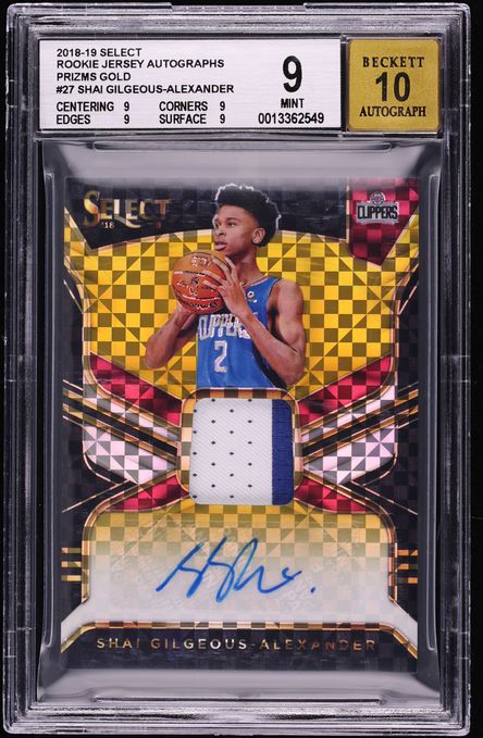 2018 Select Gold Prizm Shai Gilgeous-Alexander ROOKIE PATCH AUTO /10 #RJA-SGA BGS 9 MINT