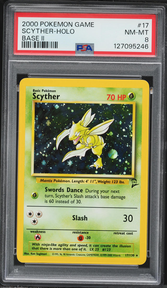 2000 Pokemon Base Set 2 Holo Scyther #17 PSA 8 NM-MT