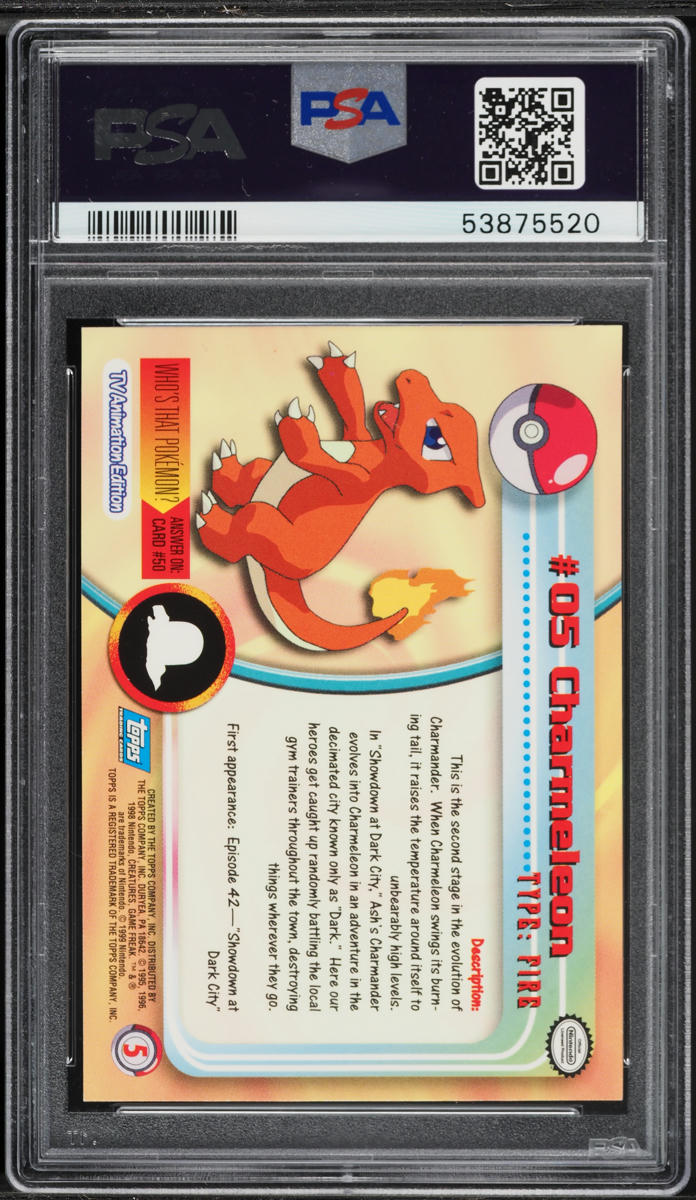 1999 Topps Pokemon TV Rainbow Foil Charmeleon #5 PSA 9 MINT