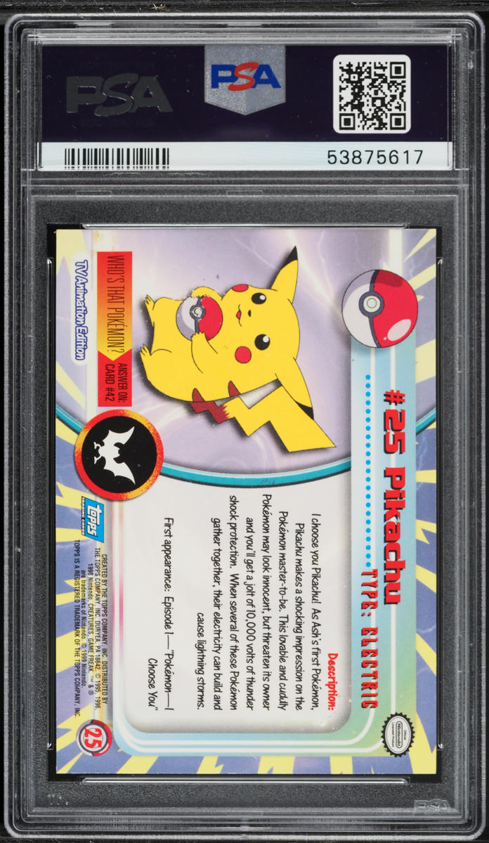 1999 Topps Pokemon Series 1 1st Print Rainbow Foil Pikachu #25 PSA 9 MINT