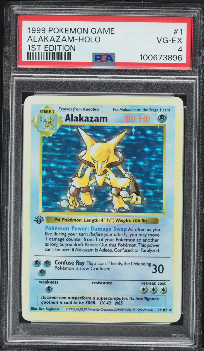 1999 Pokemon Base Set Shadowles 1st Edition Holo Alakazam #1 PSA 4 VGEX