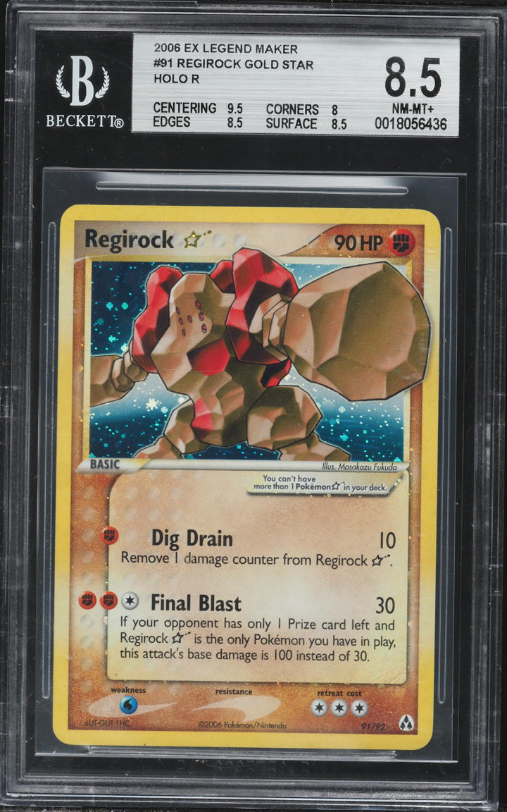 2006 Pokemon EX Legend Maker Holo Regirock Gold Star #91 BGS 8.5 NM-MT+