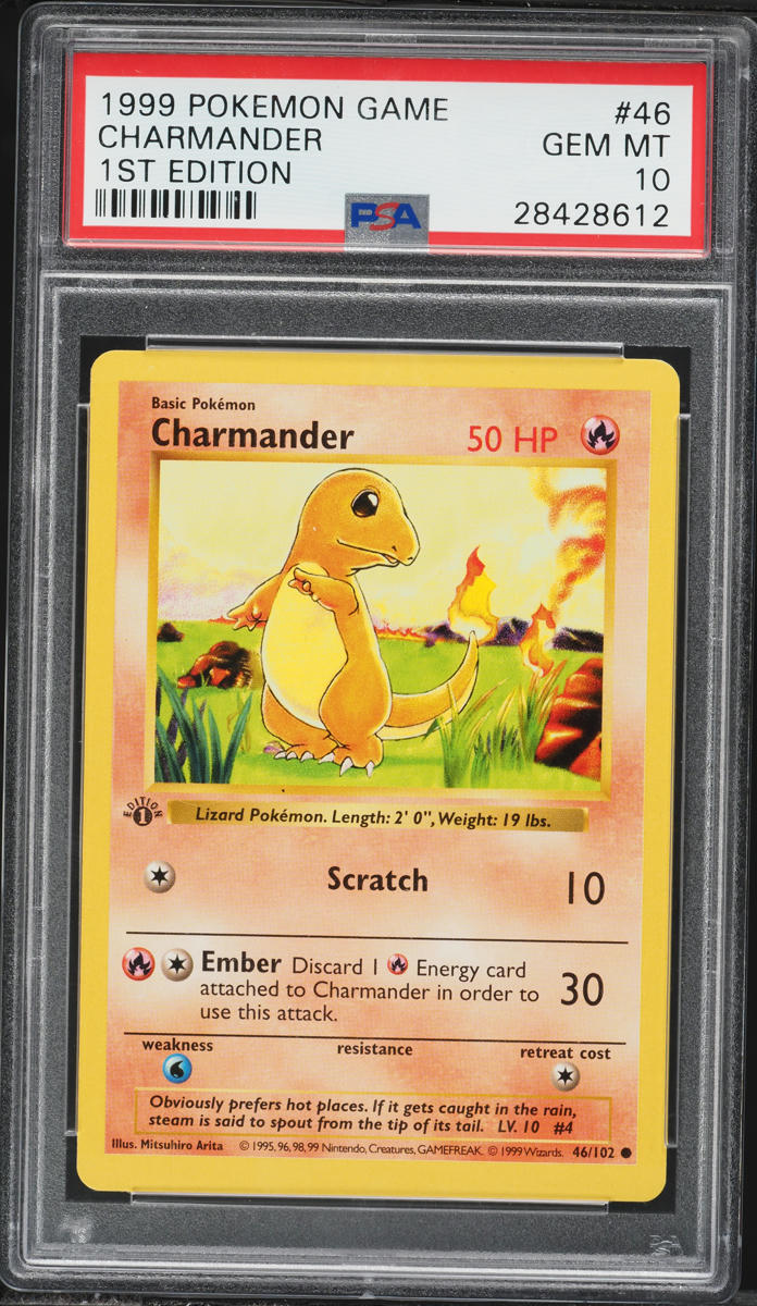 1999 Pokemon Base Set Shadowless 1st Edition Charmander #46 PSA 10