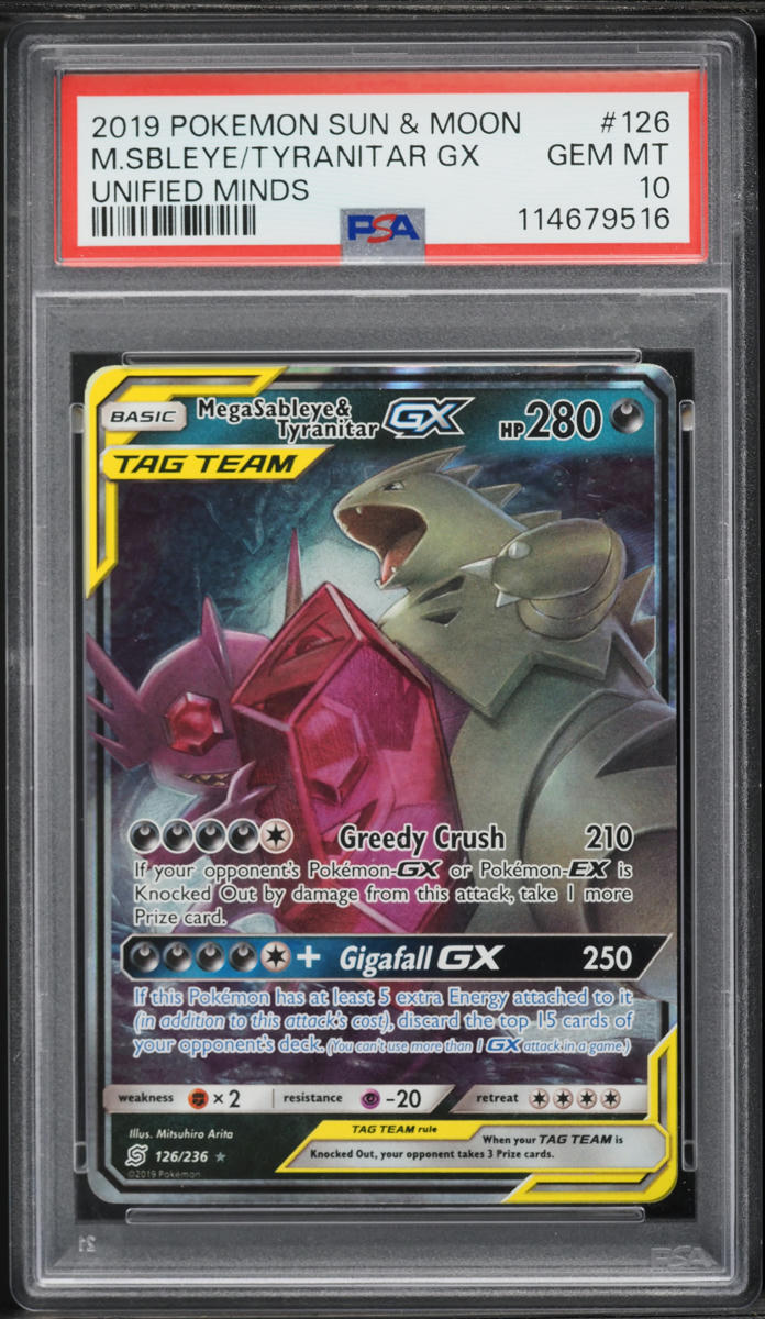 2019 Pokemon Sun & Moon Unified Minds Mega Sableye & Tyranitar GX #126 PSA 10 GEM MINT
