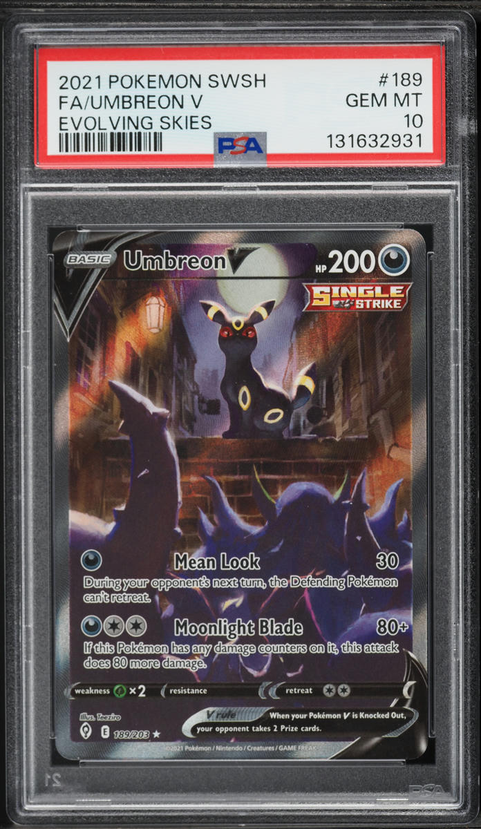 2021 Pokemon Sword & Shield Evolving Skies Full Art Umbreon V #189 PSA 10 GEM MINT