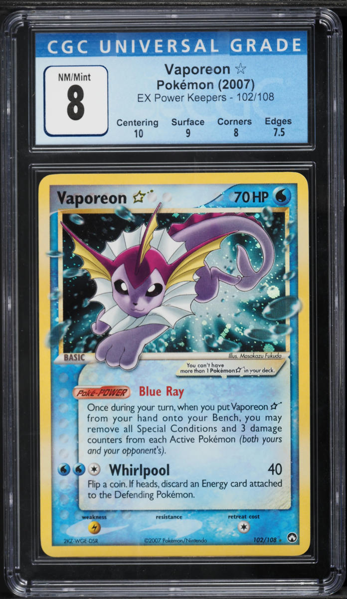 2007 Pokemon EX Power Keepers Holo Vaporeon Gold Star #102 CGC 8 NM-MT