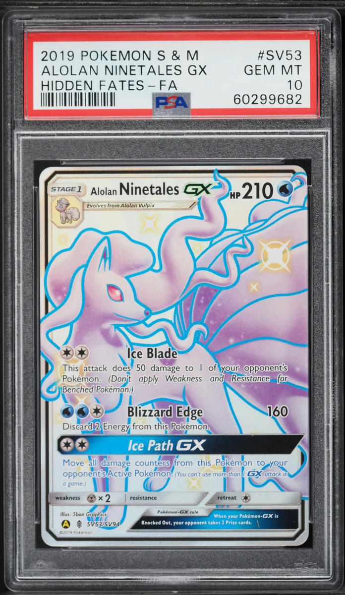 2019 Pokemon Sun & Moon Hidden Fates Shiny Alolan Ninetales GX #SV53 PSA 10 GEM MINT