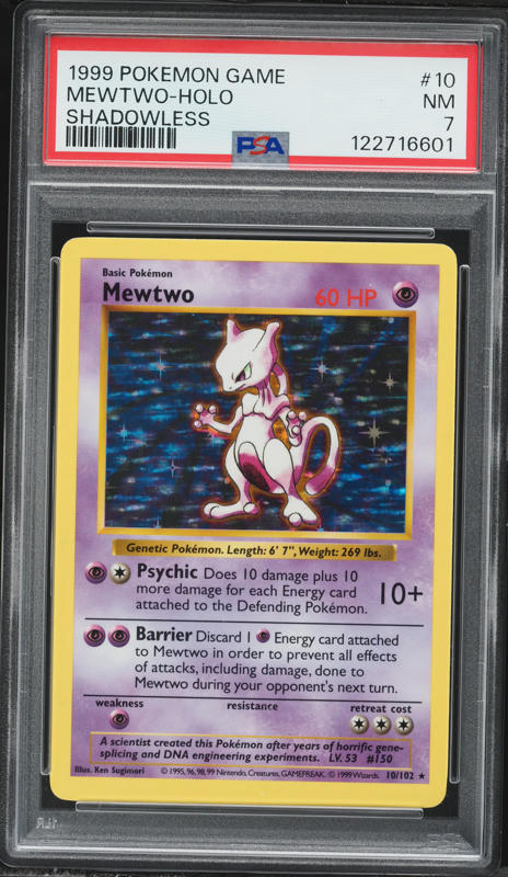 1999 Pokemon Base Set Shadowless Holo Mewtwo #10 PSA 7 NRMT