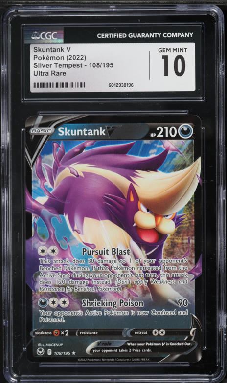 2022 Pokemon Sword & Shield Silver Tempest Full Art Skuntank V #108 CGC 10 GEM MINT