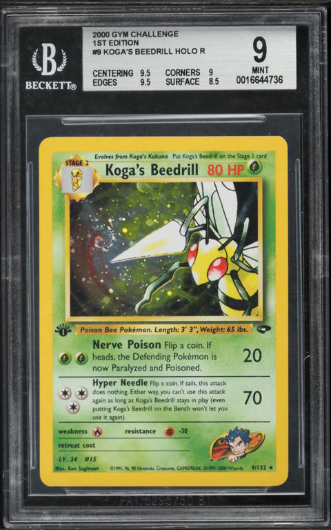 2000 Pokemon Gym Challenge 1st Edition Holo Koga's Beedrill #9 BGS 9 MINT