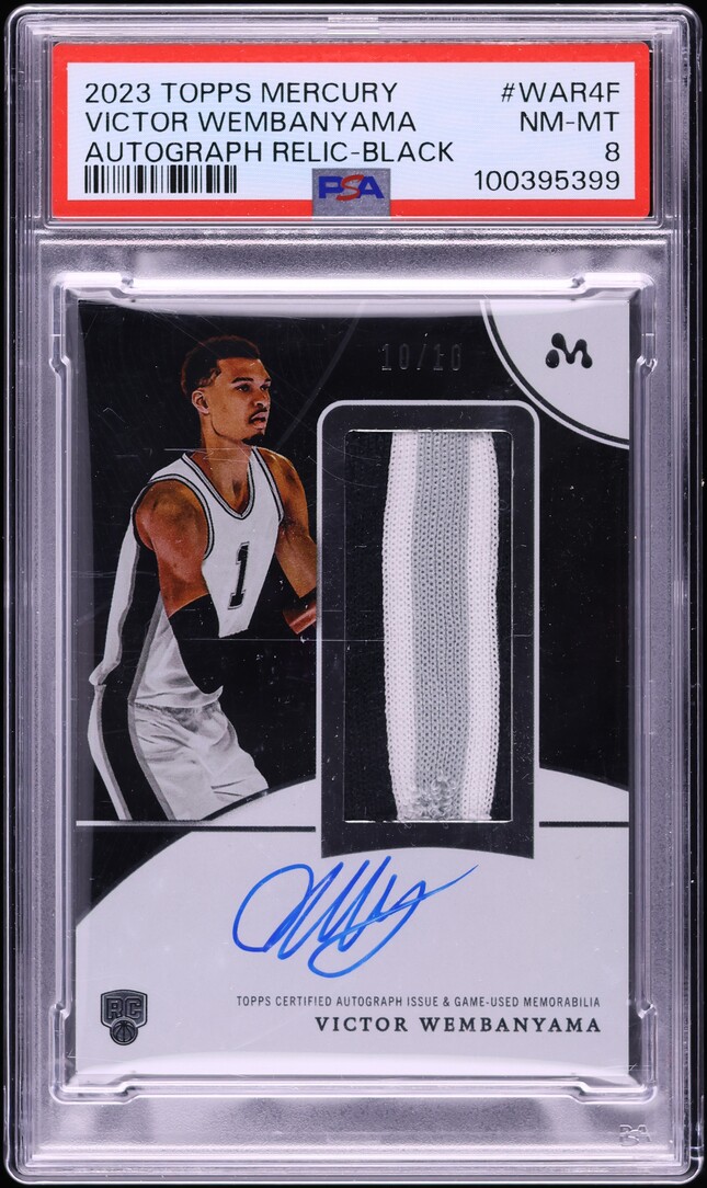 2023 Topps Mercury Black Victor Wembanyama ROOKIE PATCH AUTO 10/10 #WAR4F PSA 8 NM-MT
