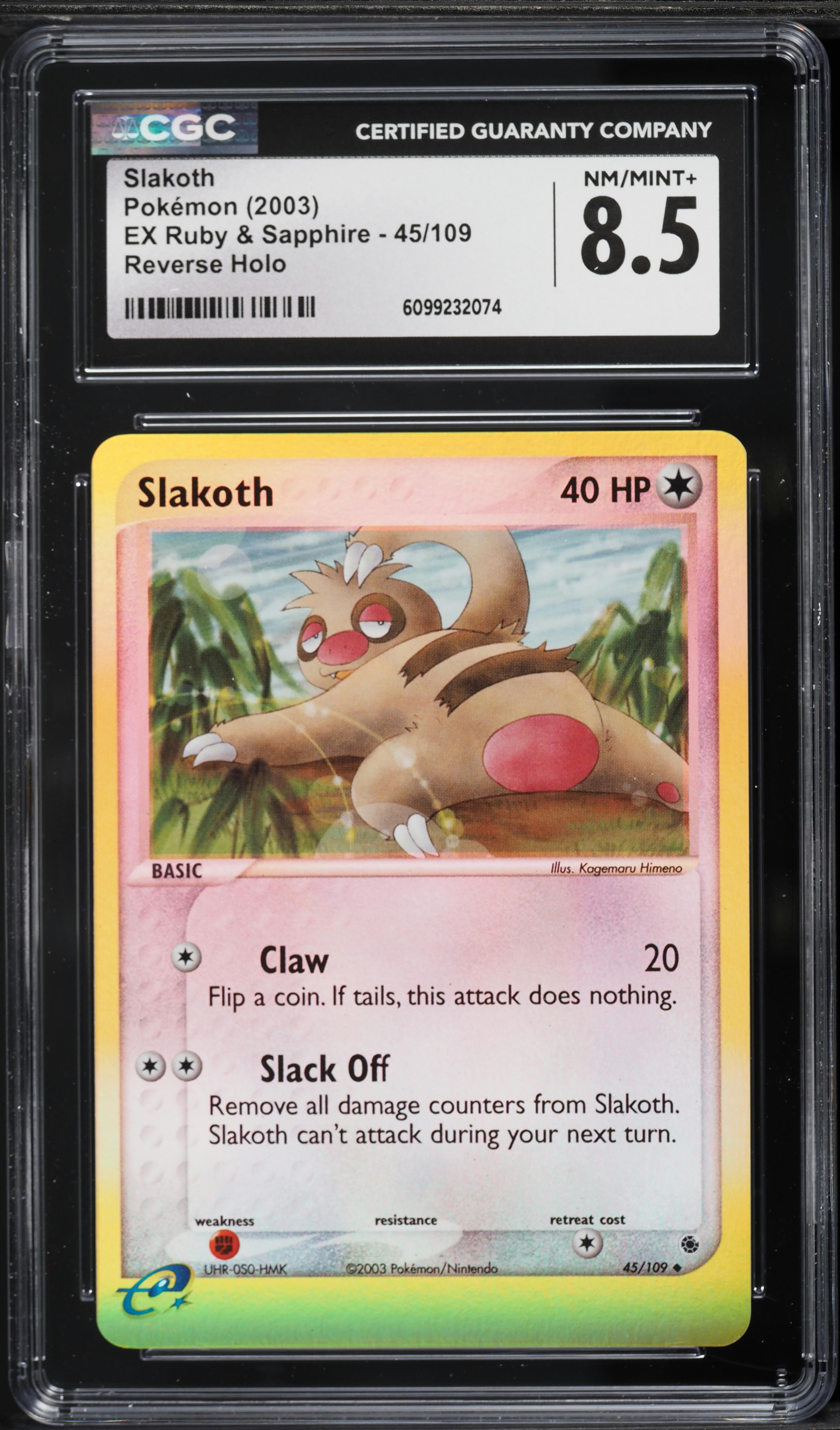 2003 Pokemon EX Ruby & Sapphire Reverse Holo Slakoth #45 CGC 8.5