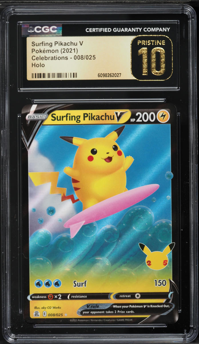 pokemon card surfing pikachu v The Company International Pokemon Single 008/025 CELEBRATIONS, Multicolored : Toys & Games clear acrylic holder that perfectly accentuates the stunning visual design and character artwork Surfing Pikachu V 8/25 -
