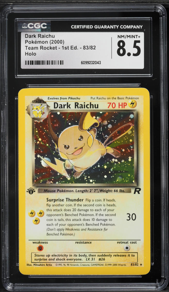 2000 Pokemon Team Rocket 1st Edition Holo Dark Raichu #83 CGC 8.5 NM-MT+