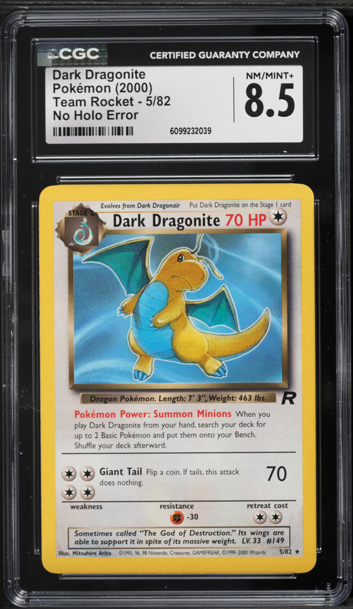 2000 Pokemon Team Rocket No Holo Error Dark Dragonite #5 CGC 8.5 NM-MT+