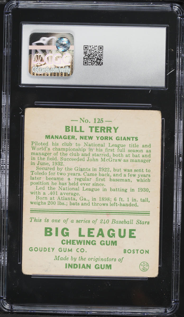 1933 Goudey Bill Terry #125 CGC 1.5 FR