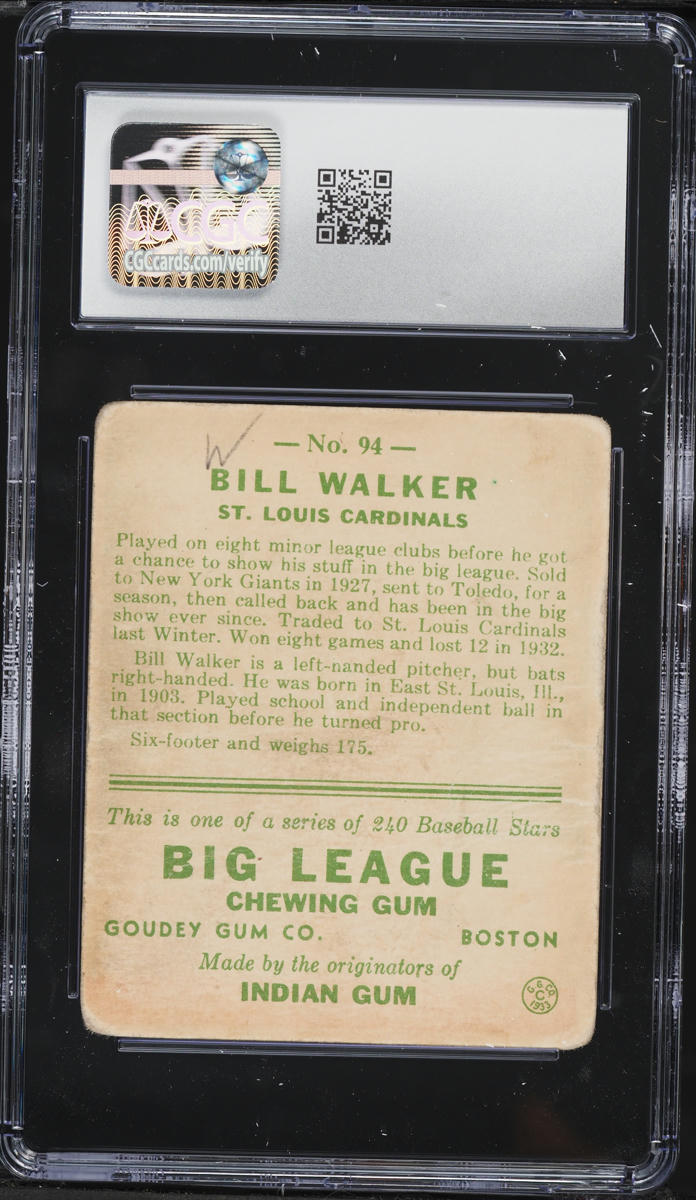 1933 Goudey Bill Walker #94 CGC 1 PR