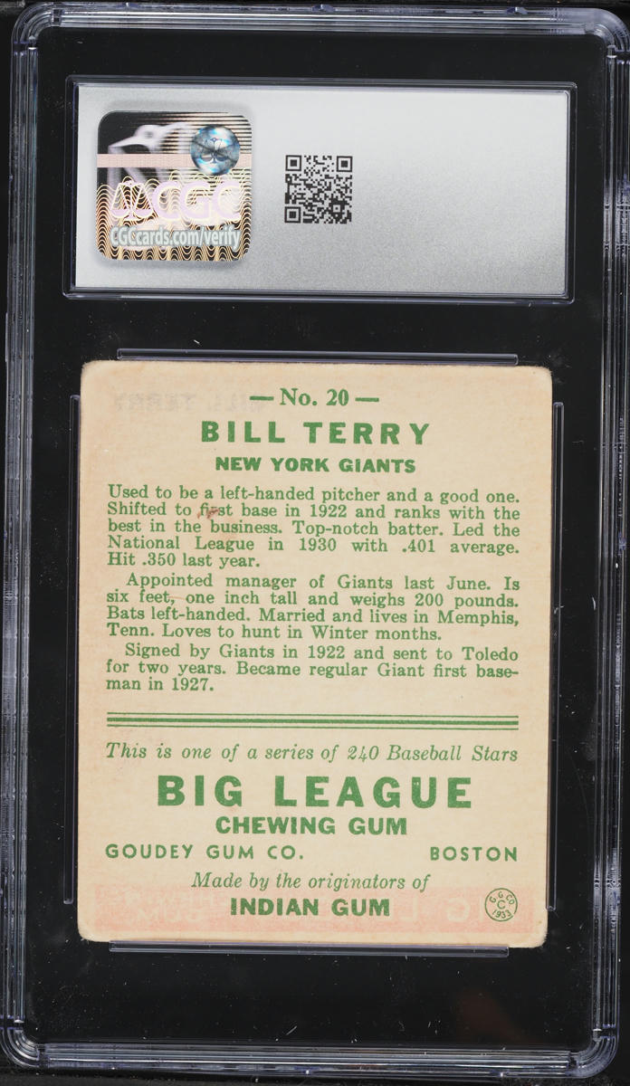 1933 Goudey Bill Terry #20 CGC 3 VG