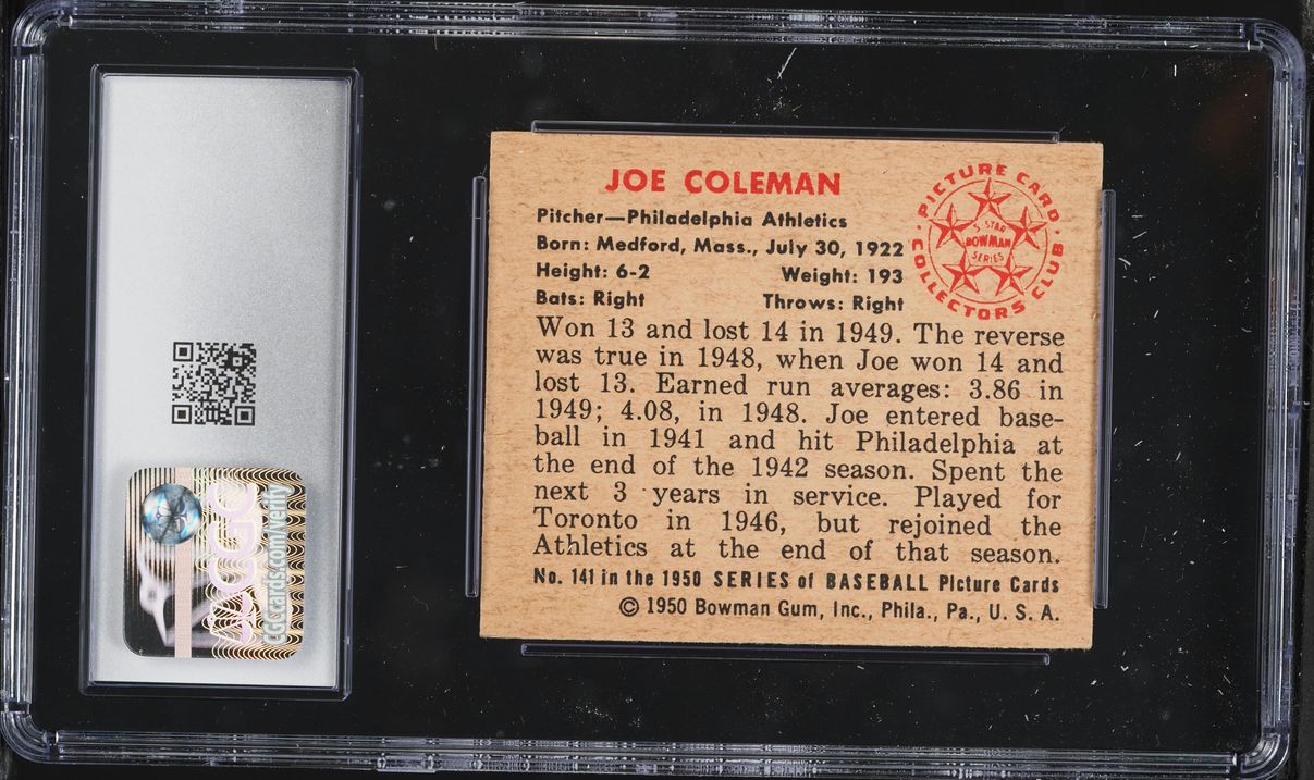 1950 Bowman Joe Coleman #141 CGC 5 EX