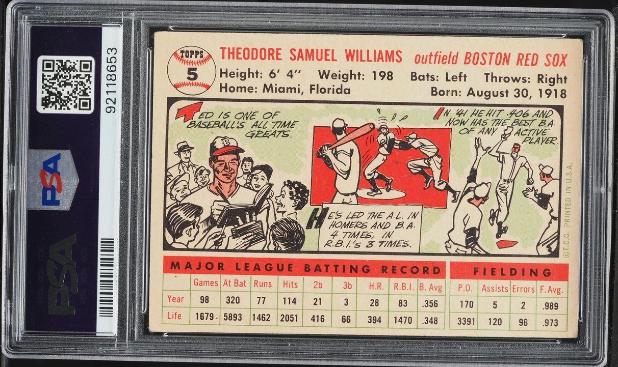 1956 Topps Ted Williams WHITE BACK #5 PSA 4 VGEX