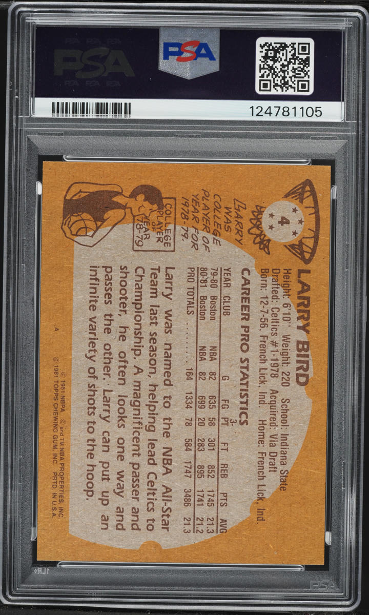 1981 Topps Basketball Larry Bird #4 PSA 9 MINT