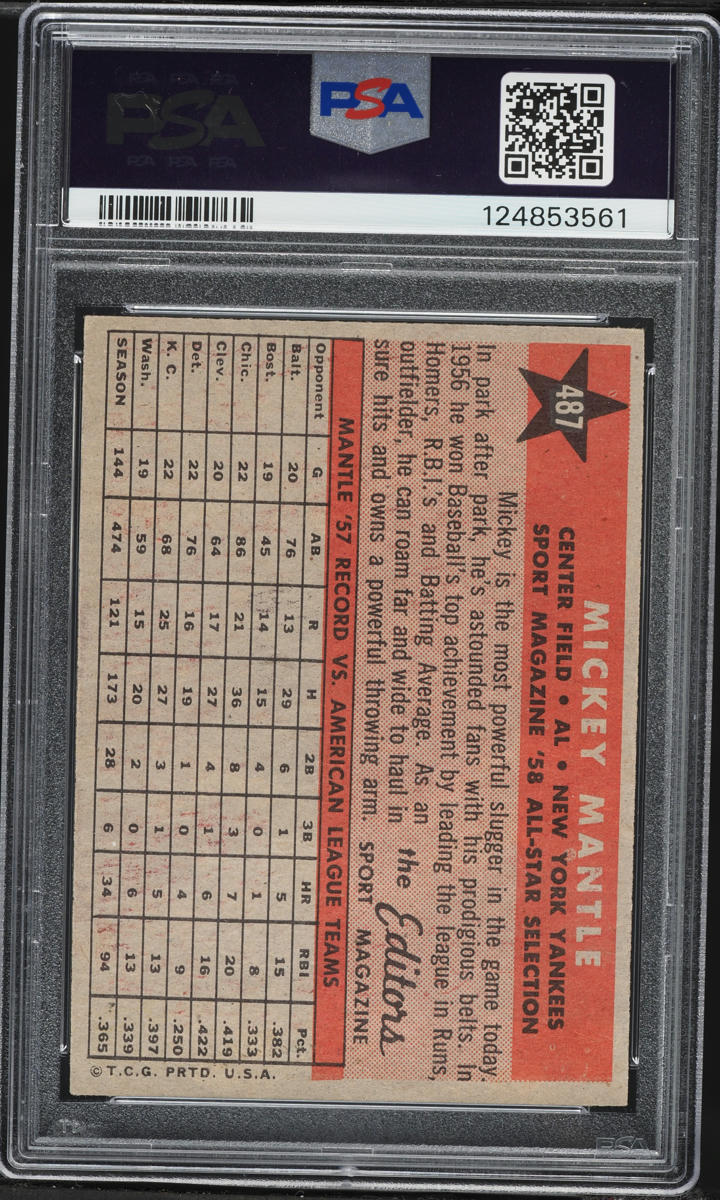 1958 Topps Mickey Mantle ALL STAR #487 PSA 5 EX