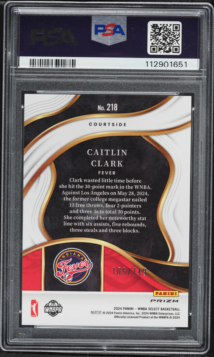 2024 Select Courtside WNBA Purple Ice Caitlin Clark ROOKIE /149 #218 PSA 10 GEM MINT